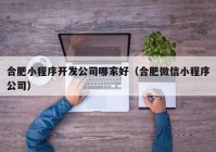 合肥小程序开发公司哪家好（合肥微信小程序公司）